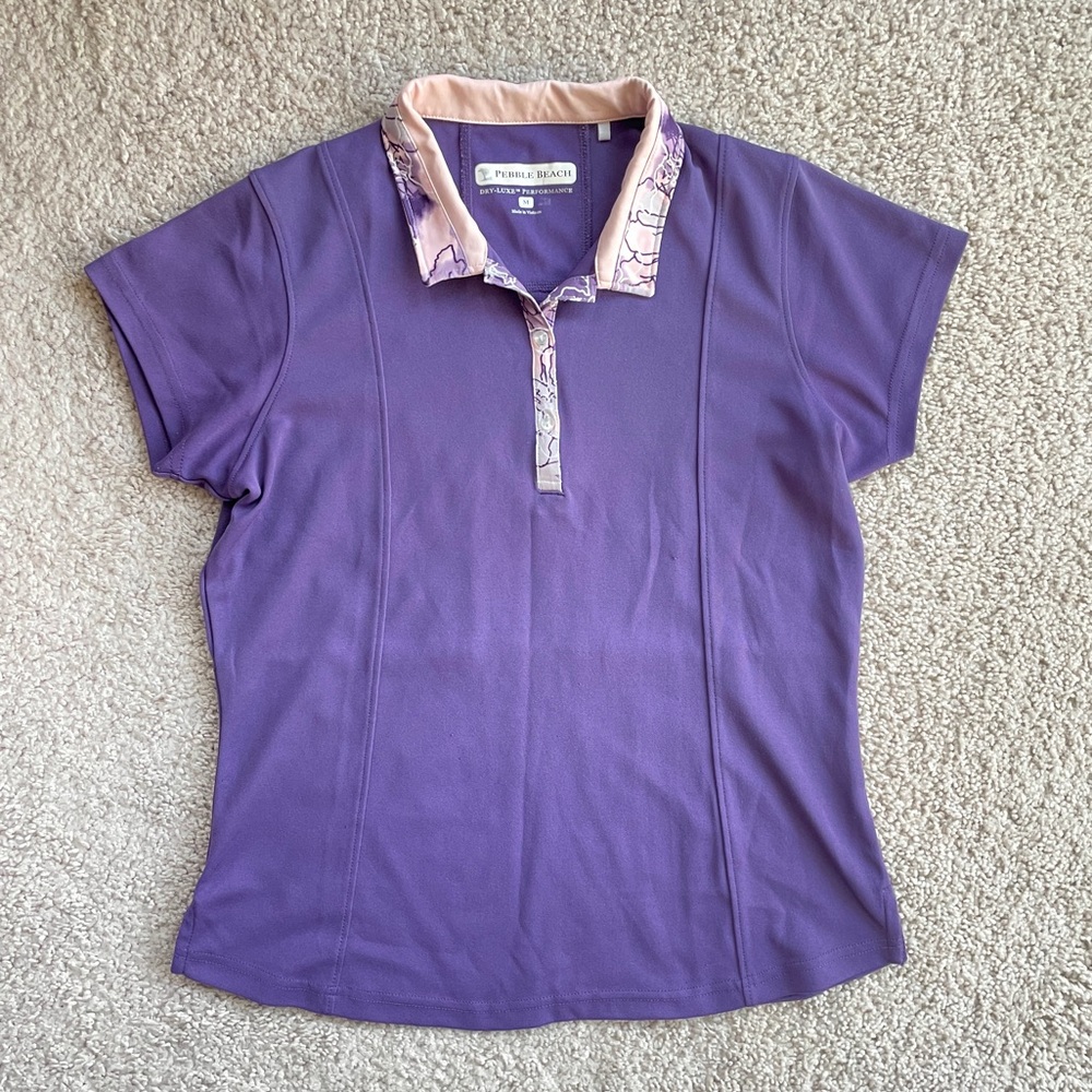 Pebble Beach Purple Pink Performance Golf Short Sleeve Polo Top Size Medium